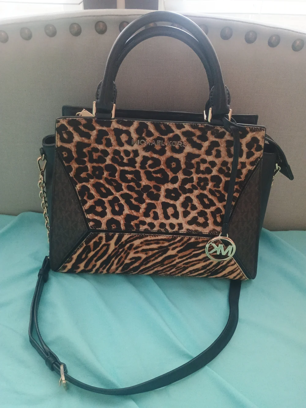 Michael Kors Leopard Print Satchel with Black Trim